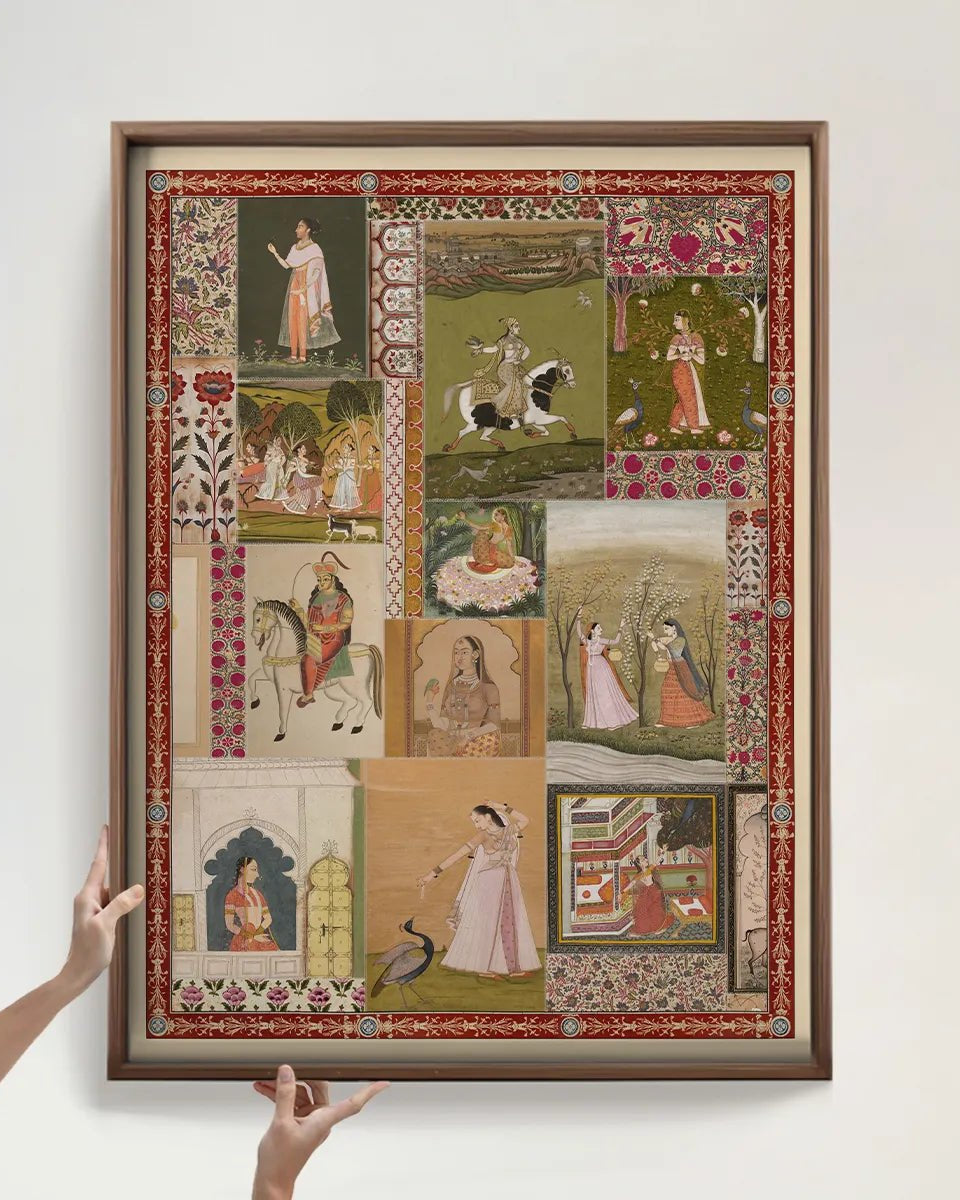 Netri Vintage Indian Painting Wall Art Frameless Digital Print Poster 36 x 48 inches - Marble Lotus - Buy Neutral Flora Painting