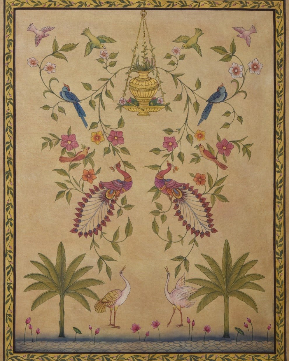 Neutral Gardenscape - Marble Lotus - Pichwai Painting