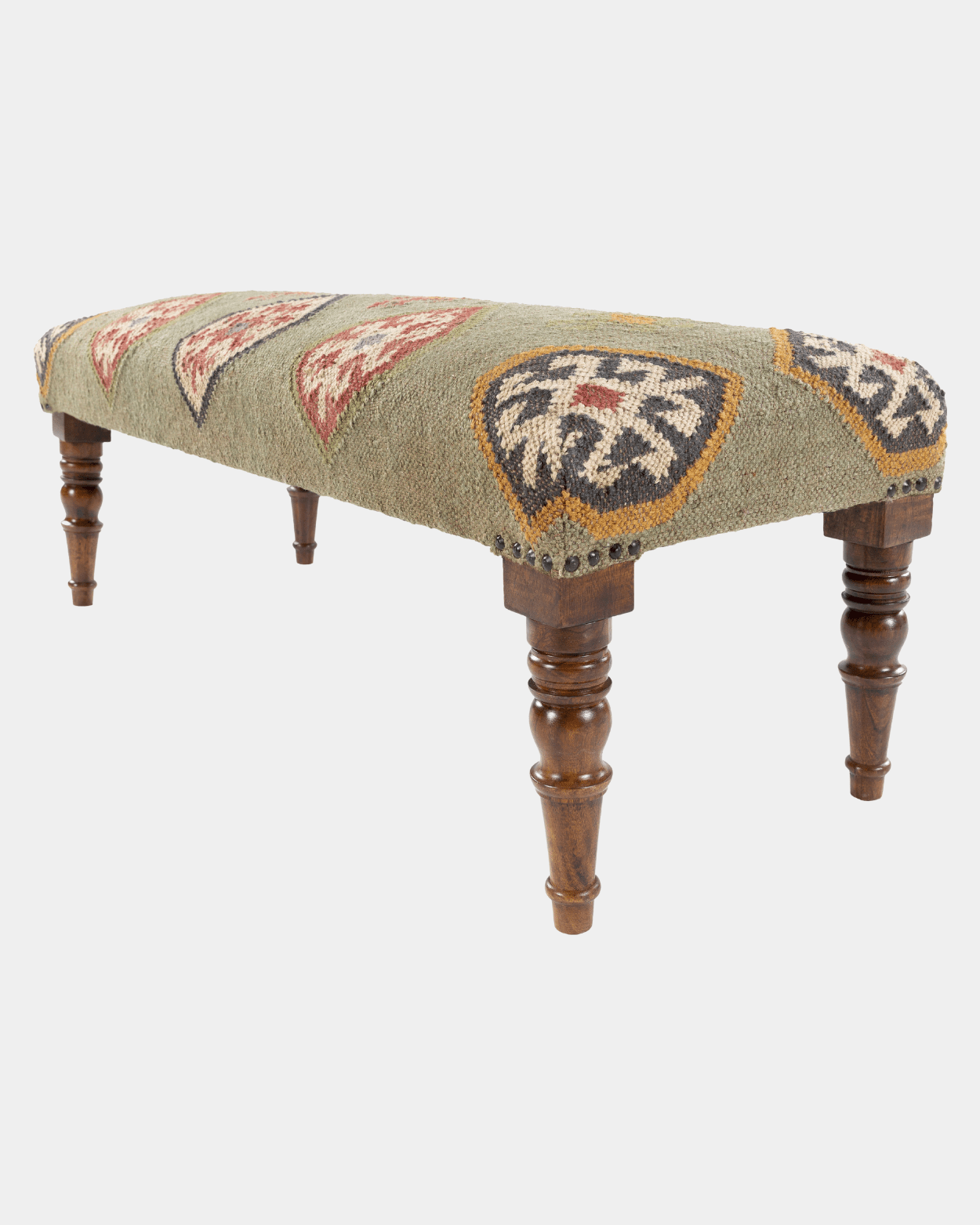 Olive Green Ikat Bench - Marble Lotus - Olive Green Ikat Bench