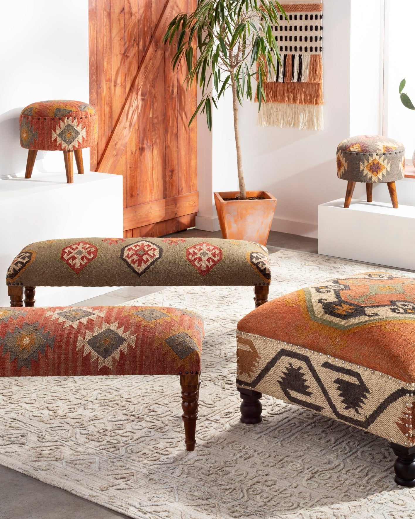 Olive Green Ikat Bench - Marble Lotus - Olive Green Ikat Bench