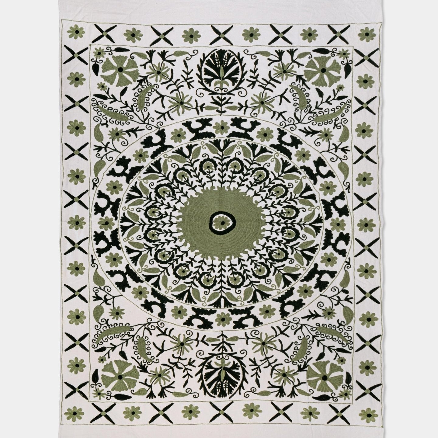 Olive Suzani Tapestry Throw 60x90" - Marble Lotus - Olive Suzani Tapestry Throw 60x90"