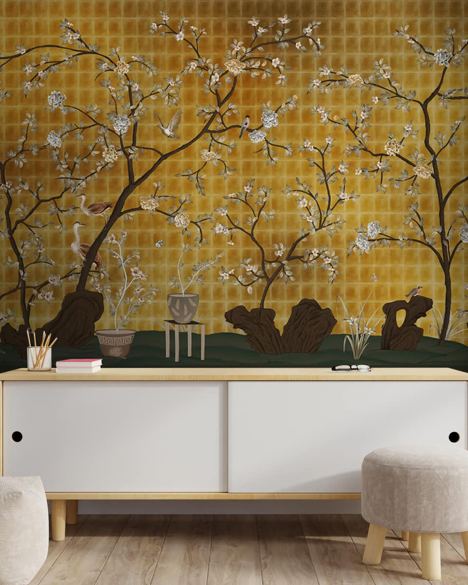 Oriental Garden, Chinoiserie Wall Wallpaper - Marble Lotus - Oriental Garden, Chinoiserie Wall Wallpaper