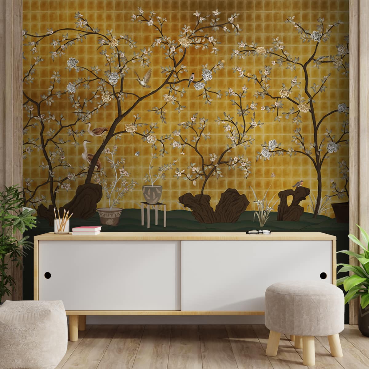 Oriental Garden, Chinoiserie Wall Wallpaper - Marble Lotus - Oriental Garden, Chinoiserie Wall Wallpaper