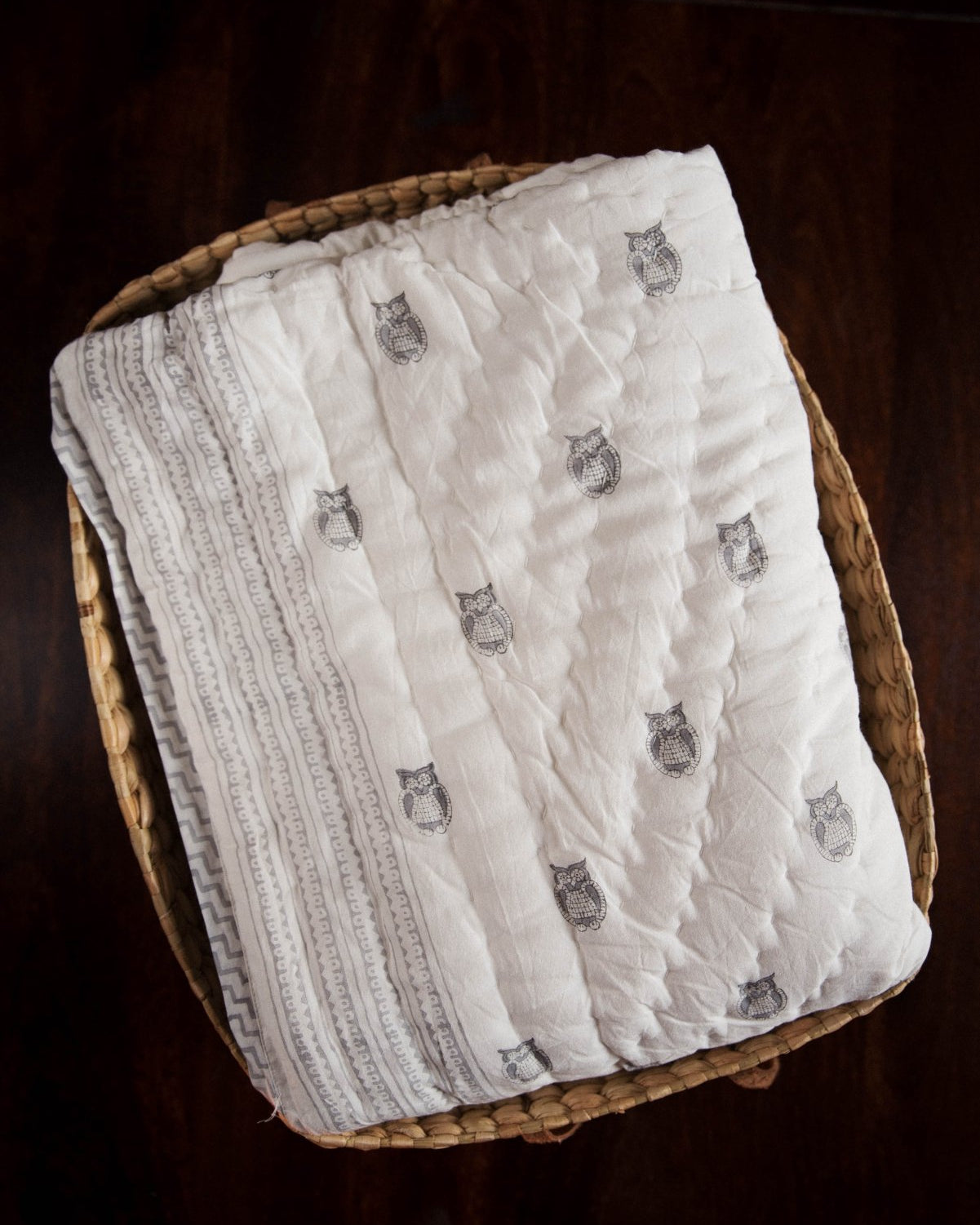 Owl Block Printed Kids Quilt - Marble Lotus - Owl Block Printed Kids Quilt