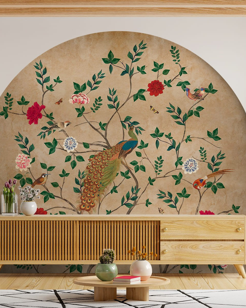 Pakhi Chinoiserie Design Wallpaper Customised - Marble Lotus - Pakhi Chinoiserie Design Wallpaper Customised