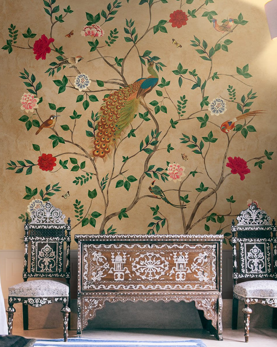 Pakhi Chinoiserie Design Wallpaper Customised - Marble Lotus - Pakhi Chinoiserie Design Wallpaper Customised