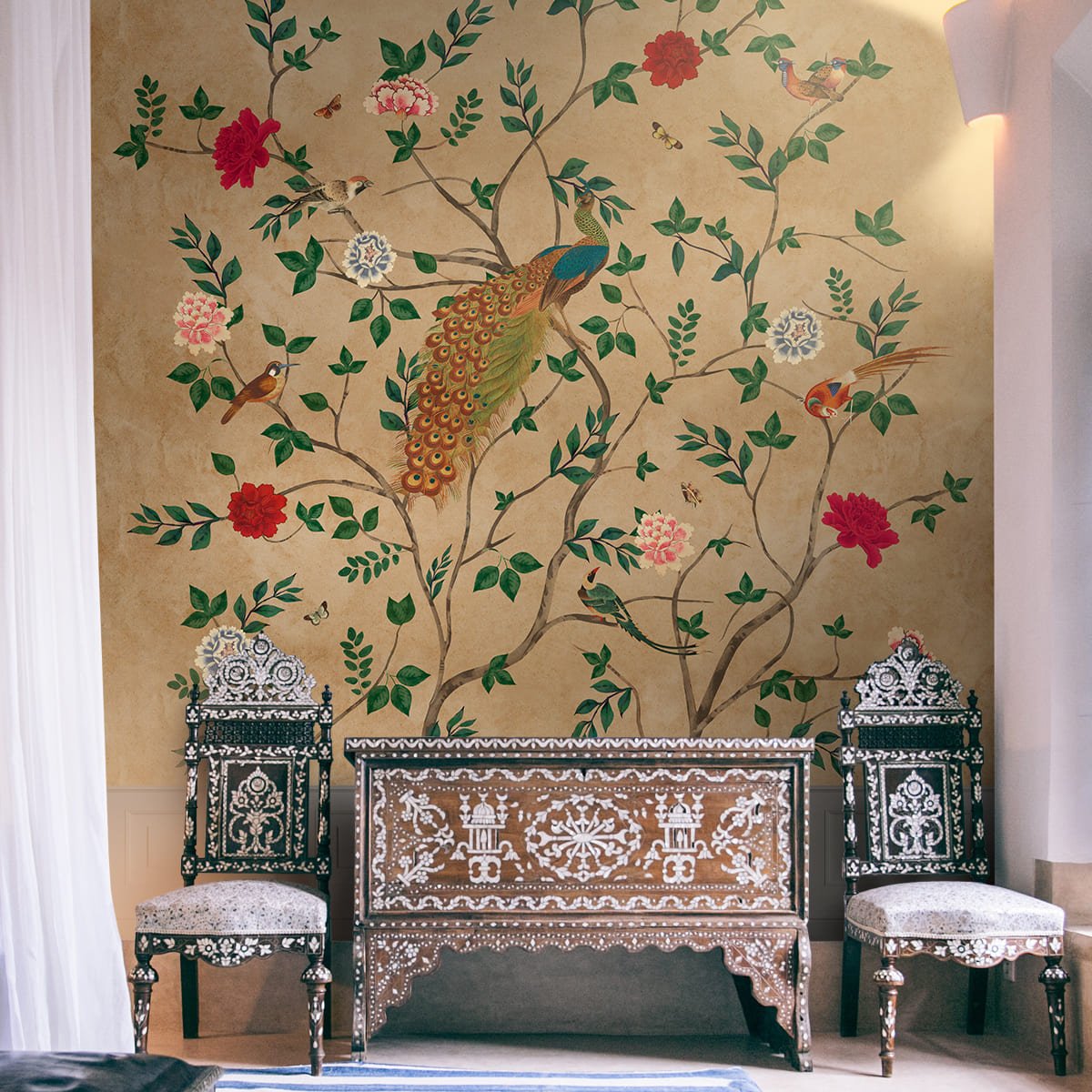 Pakhi Chinoiserie Design Wallpaper Customised - Marble Lotus - Pakhi Chinoiserie Design Wallpaper Customised