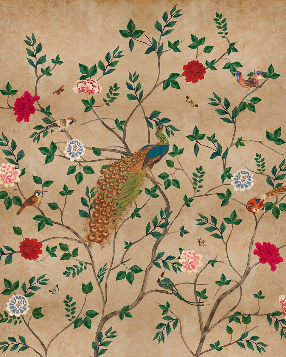 Pakhi Chinoiserie Design Wallpaper Customised - Marble Lotus - Pakhi Chinoiserie Design Wallpaper Customised