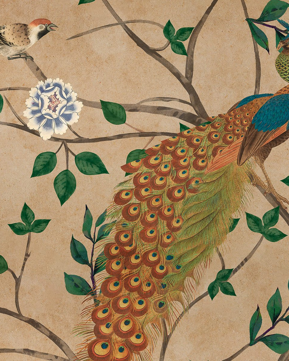 Pakhi Chinoiserie Design Wallpaper Customised - Marble Lotus - Pakhi Chinoiserie Design Wallpaper Customised