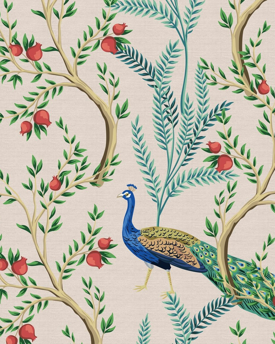 Peacock and Flowers Repeat Design, Wallpaper for Homes - Marble Lotus - Peacock and Flowers Repeat Design, Wallpaper for Homes