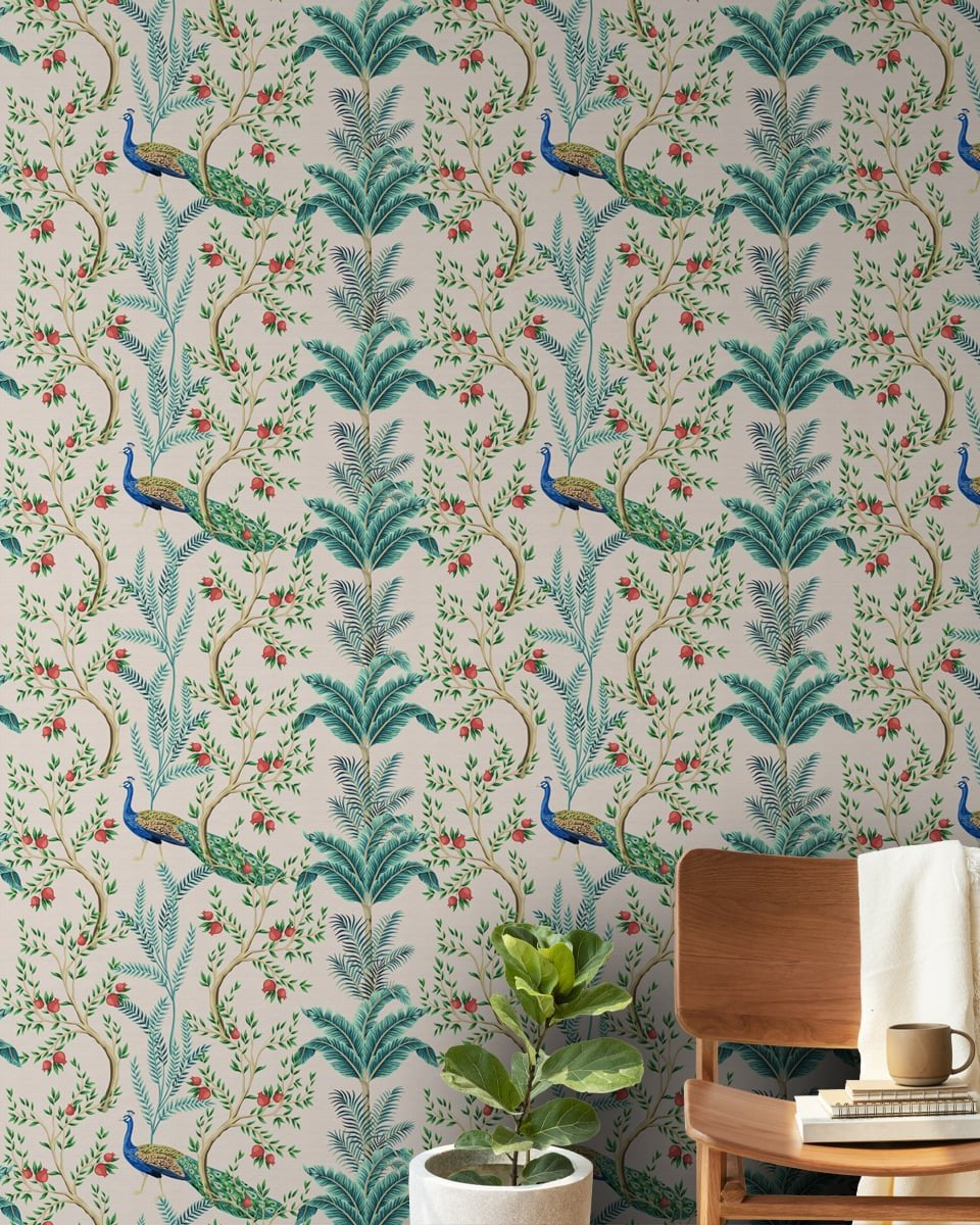 Peacock and Flowers Repeat Design, Wallpaper for Homes - Marble Lotus - Peacock and Flowers Repeat Design, Wallpaper for Homes