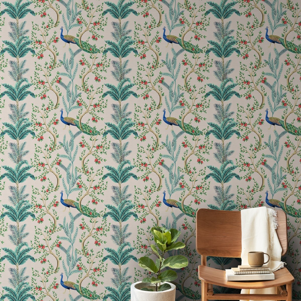 Peacock and Flowers Repeat Design, Wallpaper for Homes - Marble Lotus - Peacock and Flowers Repeat Design, Wallpaper for Homes