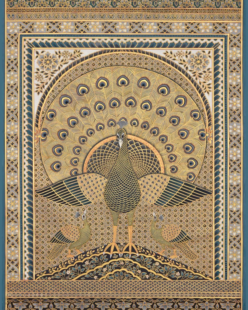 Peacock Pichwai in Art Deco Style - Marble Lotus - Pichwai Painting | Peacock Pichwai in Art Deco Style | Indian Art