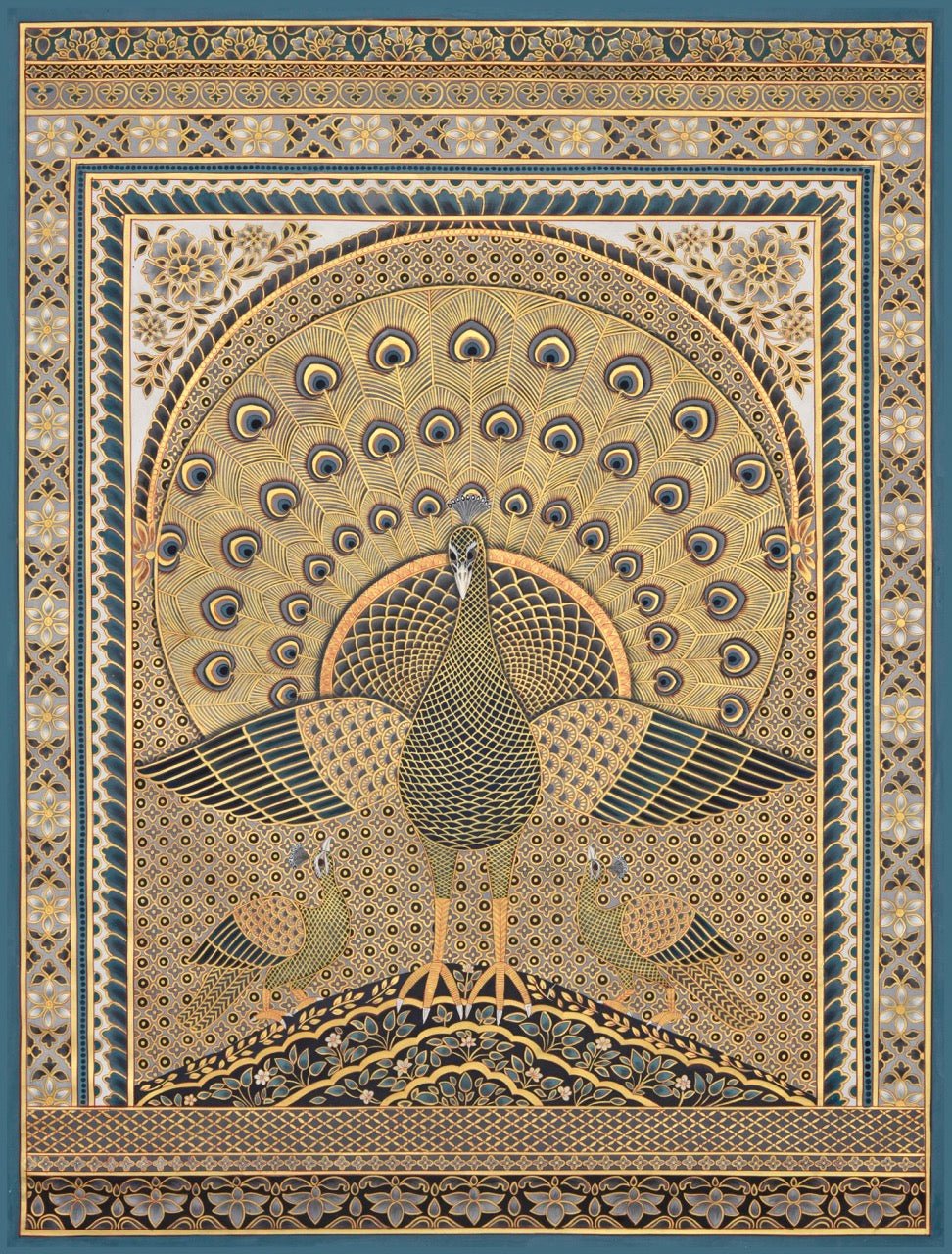 Peacock Pichwai in Art Deco Style - Marble Lotus - Pichwai Painting | Peacock Pichwai in Art Deco Style | Indian Art