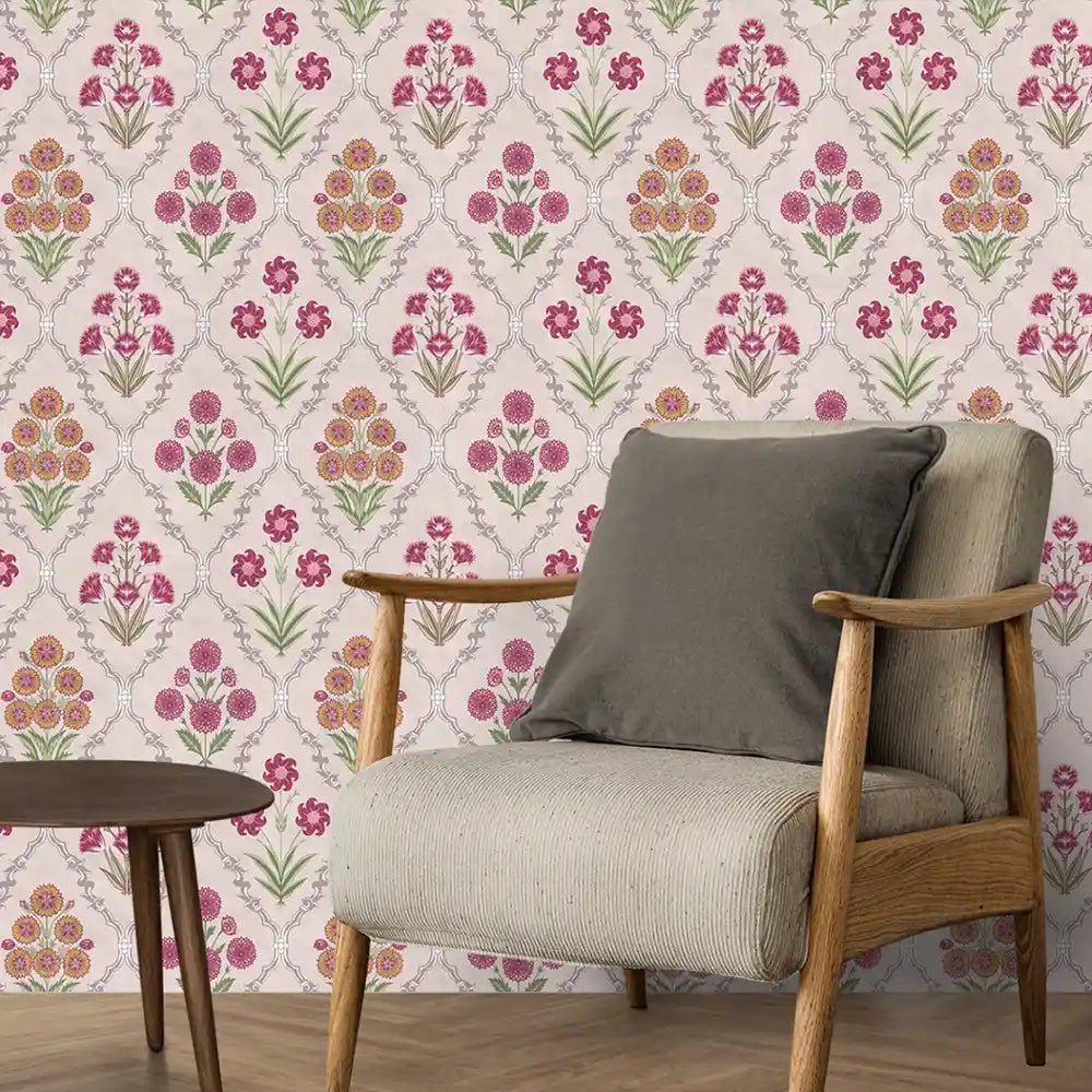Shop Phulwari Indian Design Wallpaper Pink | Marble Lotus