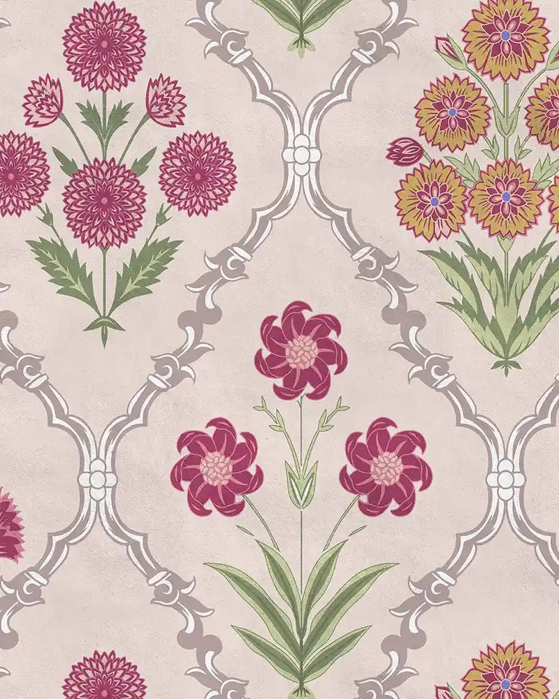 Phulwari Indian Design Wallpaper Roll in Pink Color - Marble Lotus - Phulwari Indian Design Wallpaper Roll in Pink Color for walls