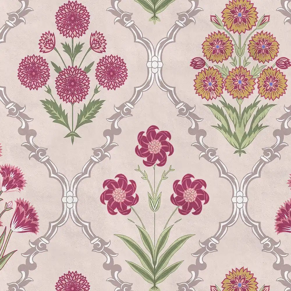 Phulwari Indian Design Wallpaper Roll in Pink Color - Marble Lotus - Phulwari Indian Design Wallpaper Roll in Pink Color for walls