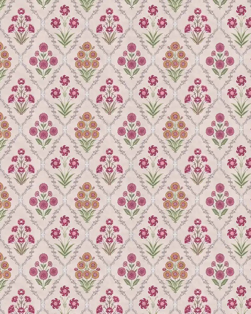 Phulwari Indian Design Wallpaper Roll in Pink Color - Marble Lotus - Shop Phulwari Indian Design Wallpaper Roll in Pink Color