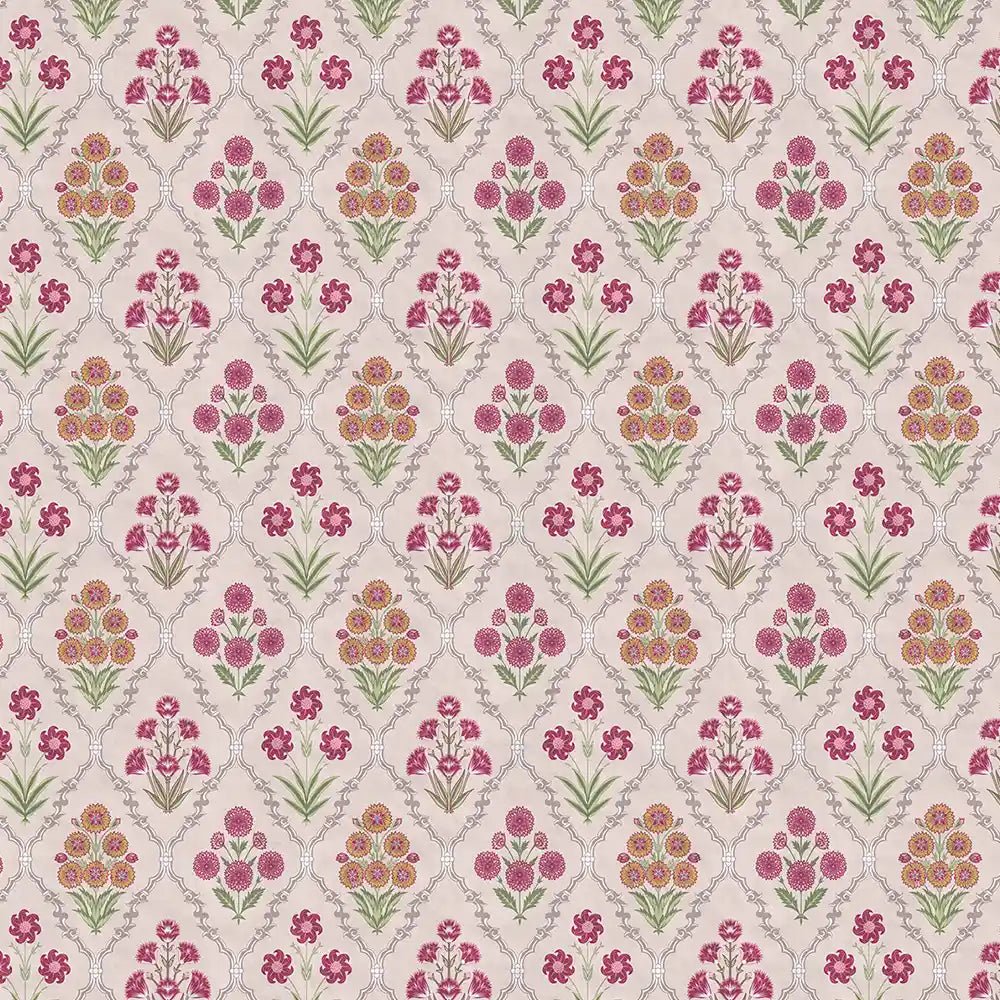 Phulwari Indian Design Wallpaper Roll in Pink Color - Marble Lotus - Shop Phulwari Indian Design Wallpaper Roll in Pink Color