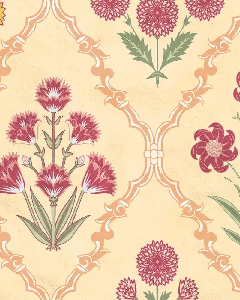 Phulwari Indian Design Wallpaper Roll in Yellow Color - Marble Lotus - Buy Phulwari Indian Design Wallpaper Roll in Yellow Color