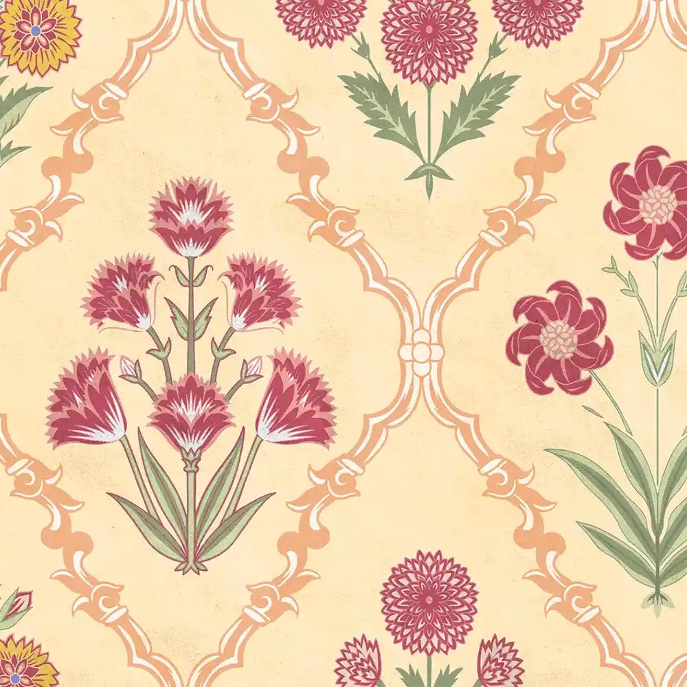 Phulwari Indian Design Wallpaper Roll in Yellow Color - Marble Lotus - Buy Phulwari Indian Design Wallpaper Roll in Yellow Color