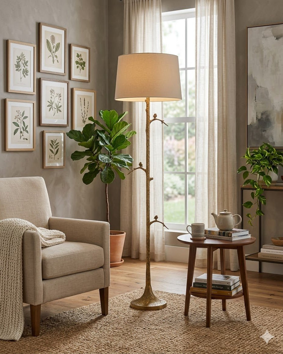 Piaf Brass Floor Lamp - Marble Lotus - Piaf Brass Floor Lamp