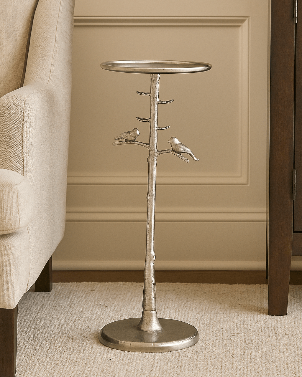 Piaf Silver Drinks Table - Marble Lotus - Piaf Silver Drinks Table