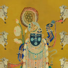 Pichwai Shrinathji Room Wallpaper With Cows - Marble Lotus - Closeup Pichwai Shrinathji Room Wallpaper With Cows