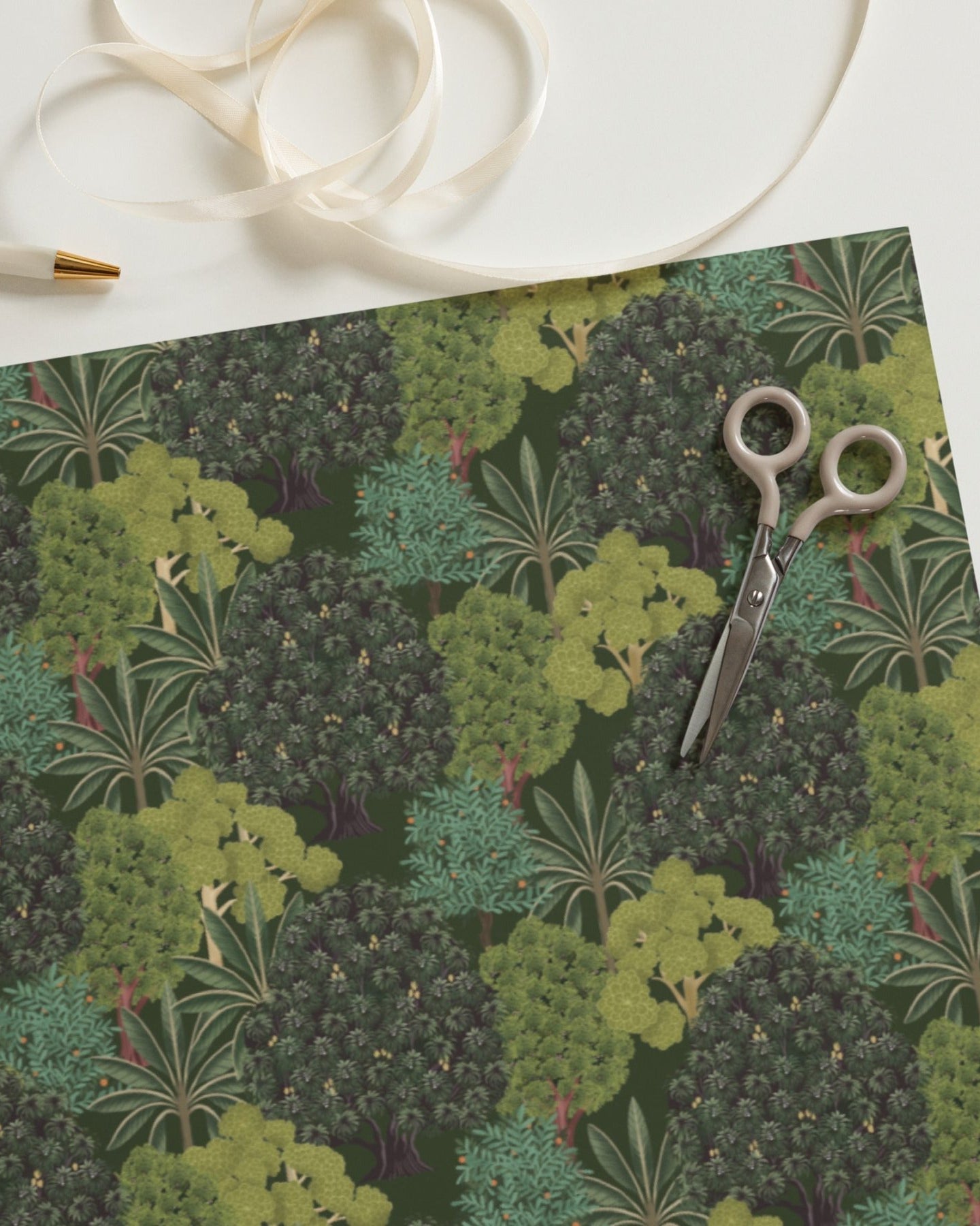 Pichwai Wrapping Paper - Green Jungle - Marble Lotus - Wrapping Paper Sheets