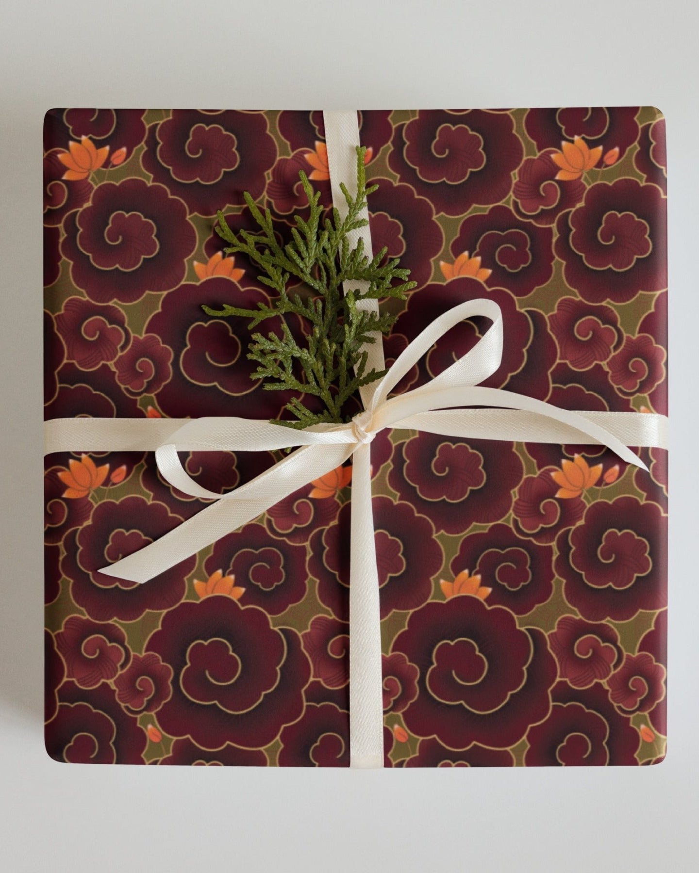 Pichwai Wrapping Paper - Maroon Swirls - Marble Lotus - Wrapping Sheets for Gifts