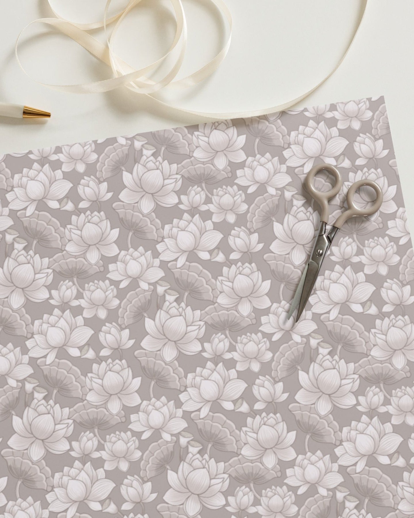 Pichwai Wrapping Paper - White Lotus - Marble Lotus - Stylish Wrapping Sheets