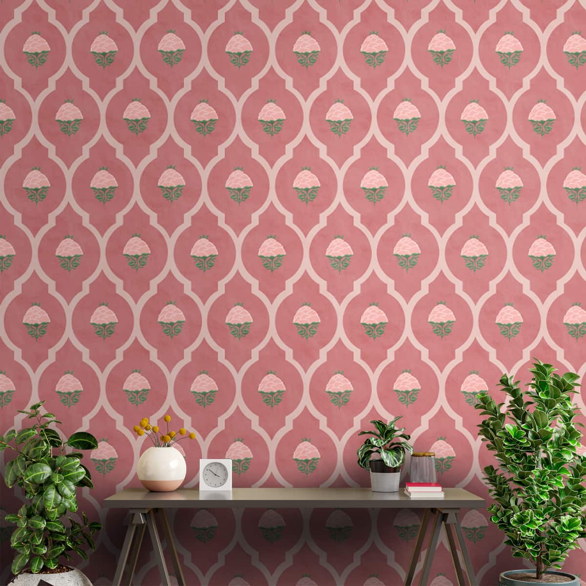 Pink Blossom, Floral Room Wallpaper - Marble Lotus - Pink Blossom, Floral Room Wallpaper