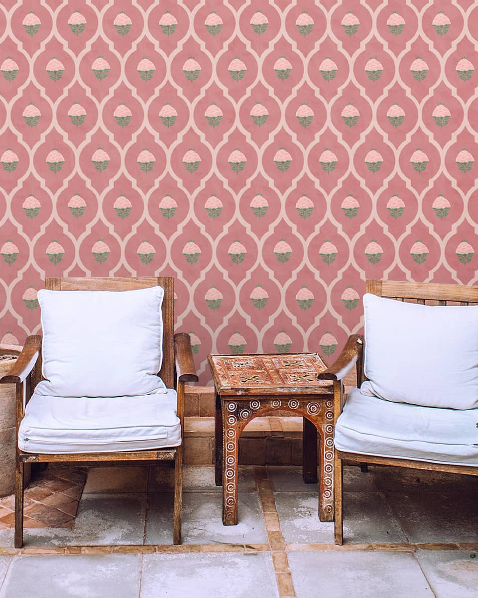 Pink Blossom, Floral Room Wallpaper - Marble Lotus - Pink Blossom, Floral Room Wallpaper