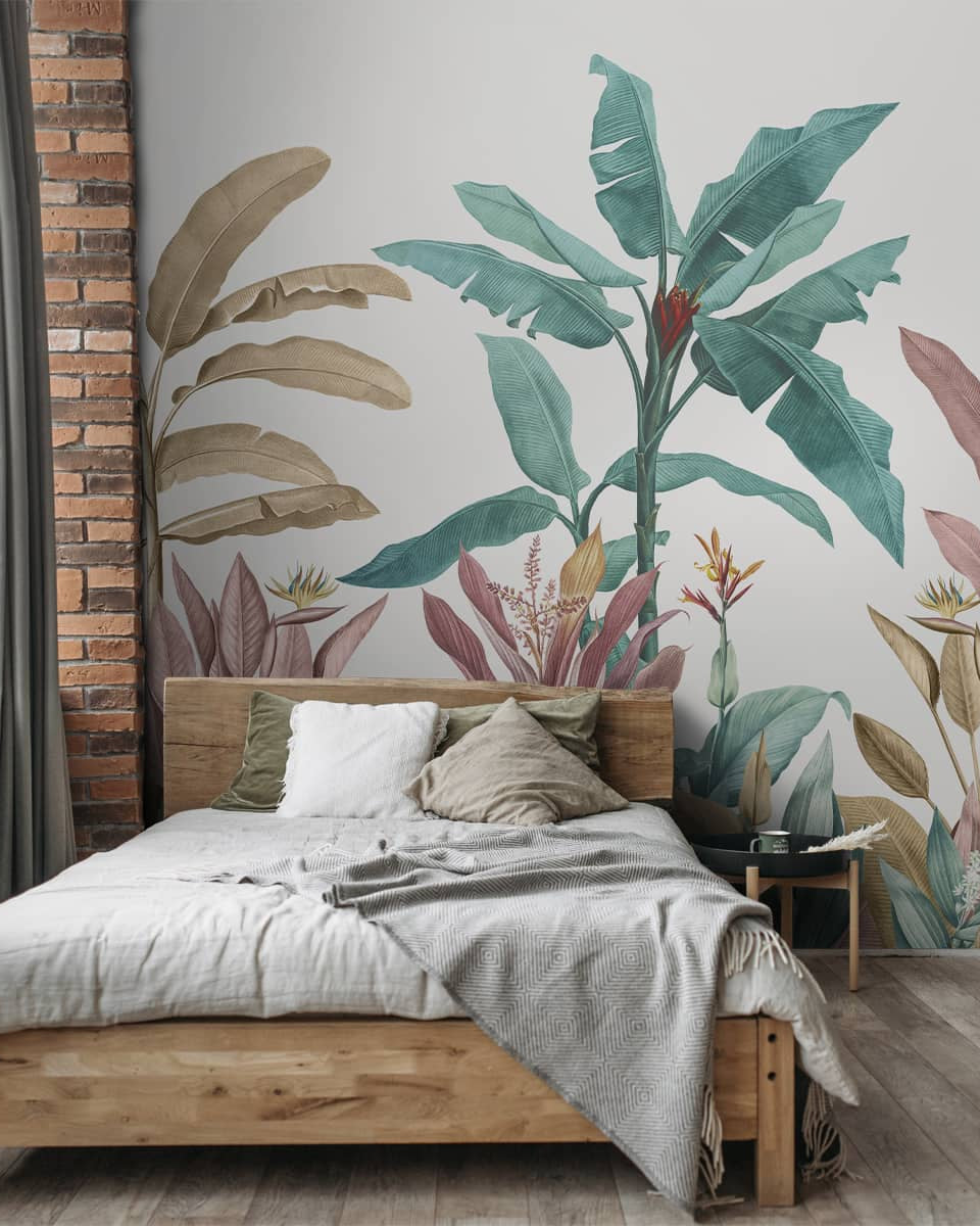 Pink & Green Tropical Trees Wallpaper - Marble Lotus - Pink & Green Tropical Trees Wallpaper