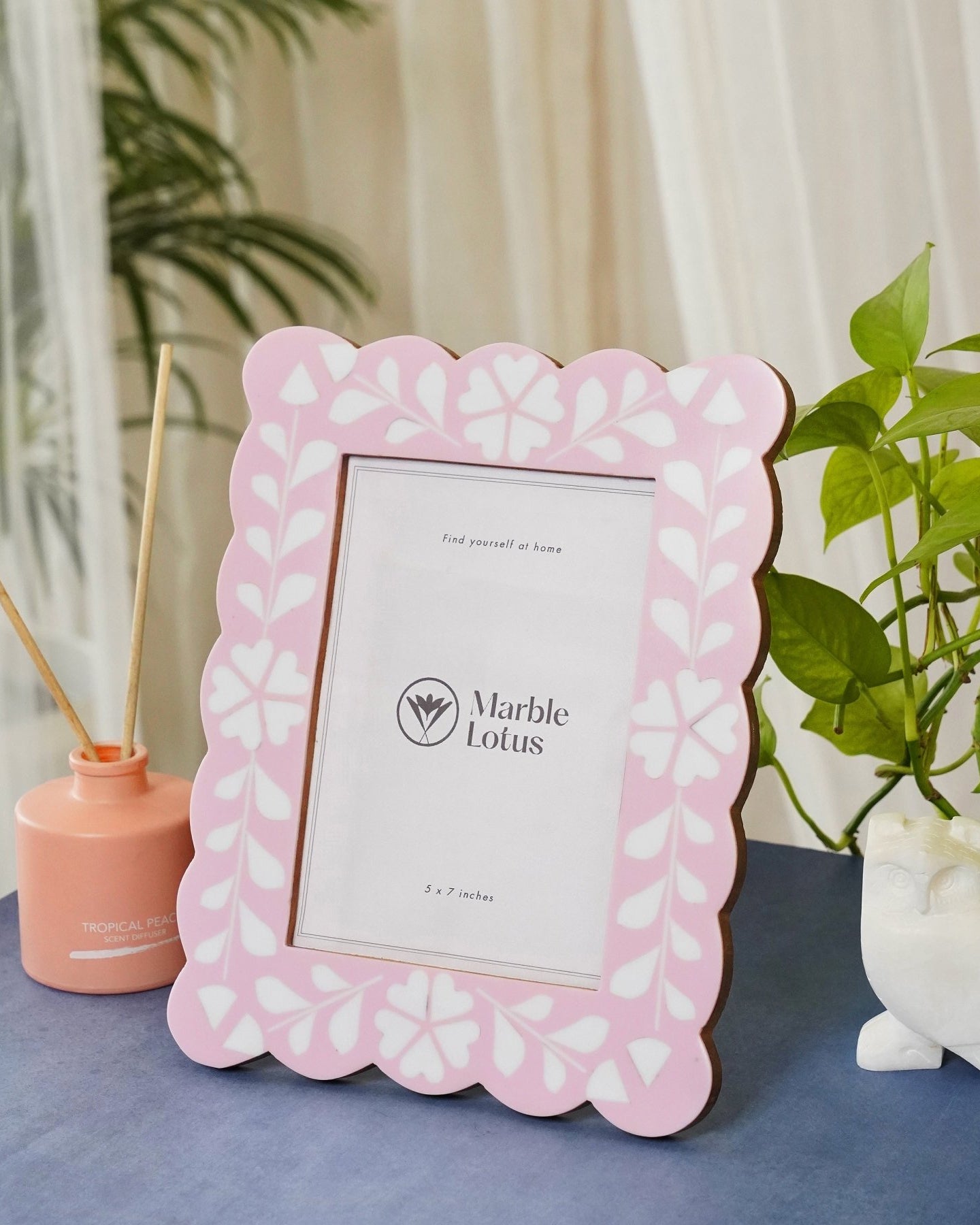 Pink Wooden Inlay Frame - Marble Lotus - Pink Wooden Inlay Frame