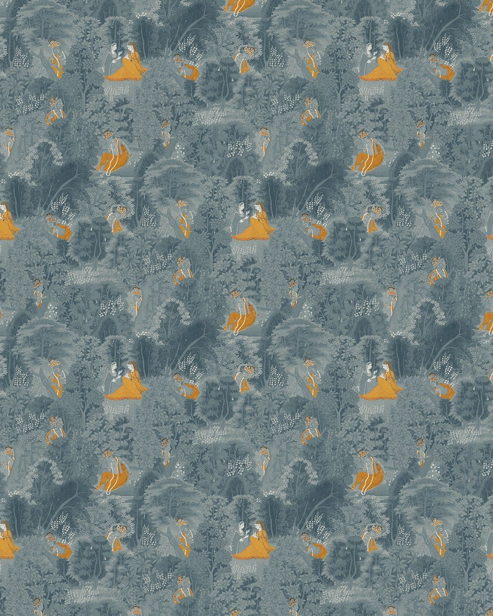 Raas Leela Secret Garden of Krishna's Love Blue Wallpaper - Marble Lotus - Raas Leela: Secret Garden of Love, Blue Wallpaper