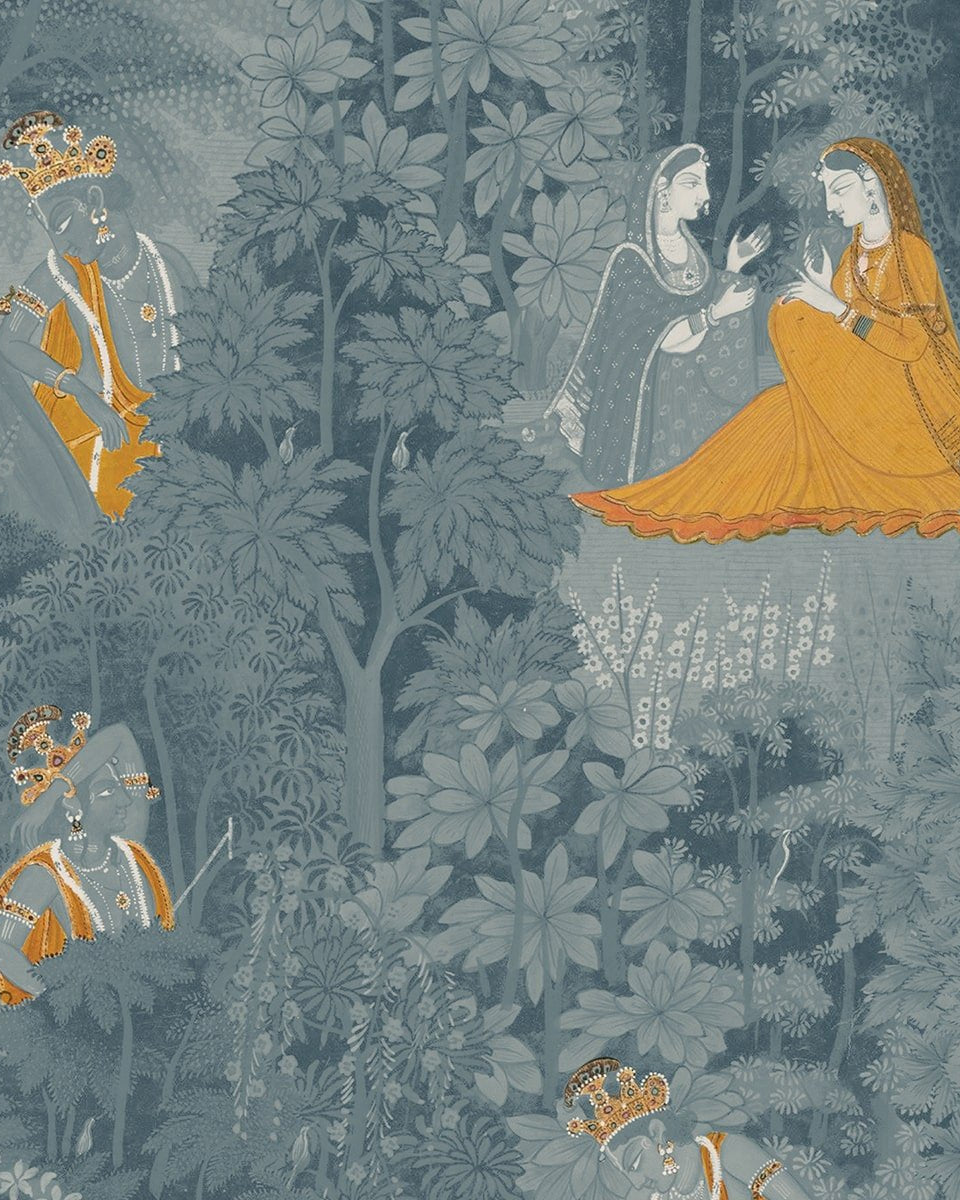 Raas Leela Secret Garden of Krishna's Love Blue Wallpaper - Marble Lotus - Raas Leela: Secret Garden of Love, Blue