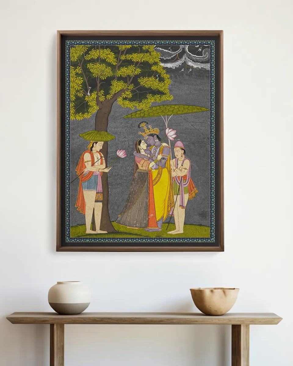 Radha Krishna Vintage Indian Painting Frameless Wall Art Digital Print Poster 36 x 48 inches - Marble Lotus - Radha Krishna Vintage Indian Painting Frameless Wall Art Digital