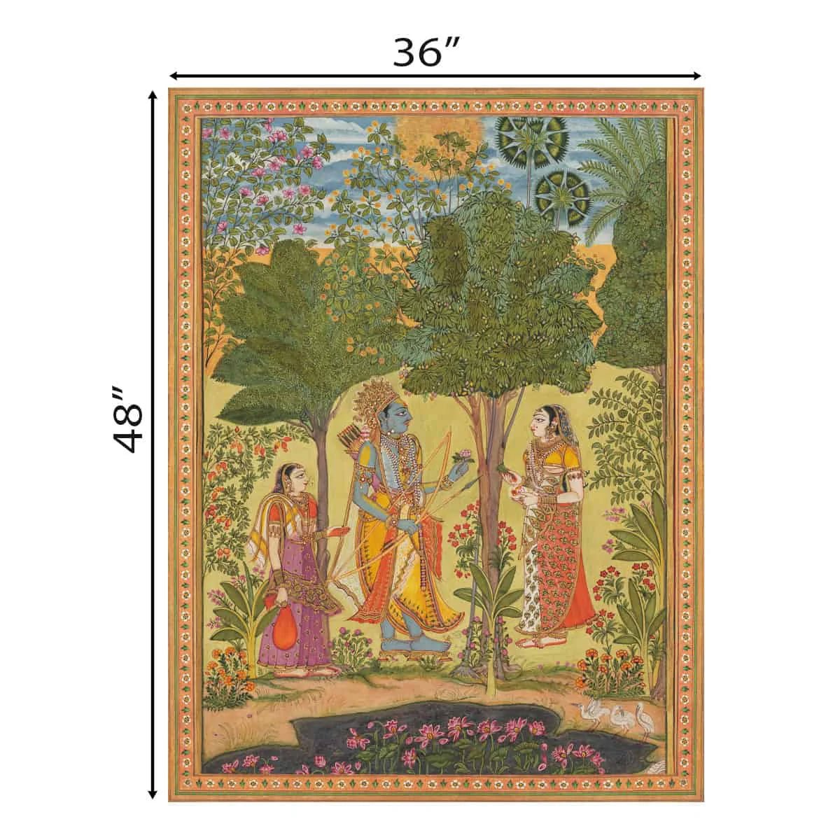 Raga Rama Vintage Indian Frameless Painting Wall Art Digital Print Poster 36 x 48 inches - Marble Lotus - Raga Rama from a Ragamala series Vintage Indian Painting Wall Art Digital Print Poster 36 x 48 inches