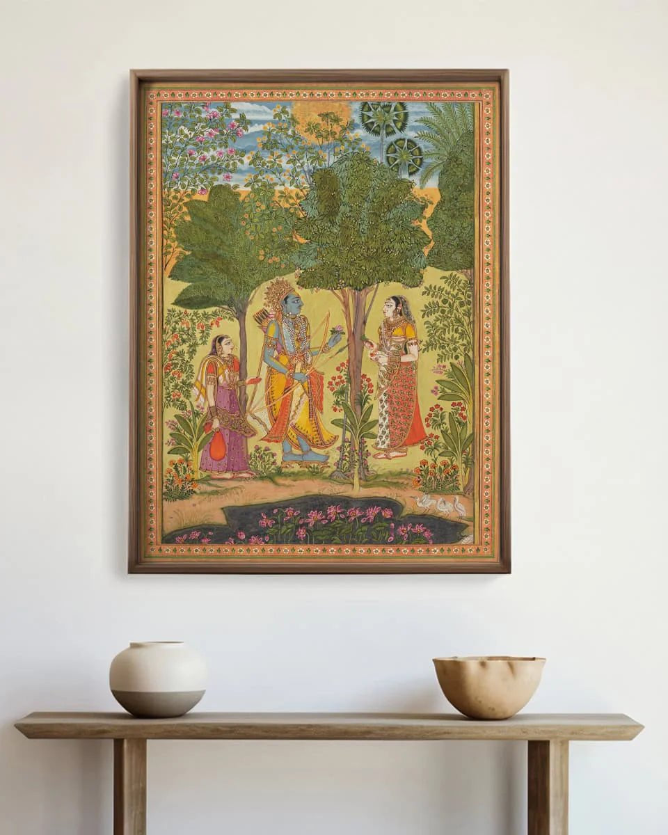 Raga Rama Vintage Indian Frameless Painting Wall Art Digital Print Poster 36 x 48 inches - Marble Lotus - Raga Rama from a Ragamala series Vintage Indian Painting Wall Art Digital Print Poster 36 x 48 inches