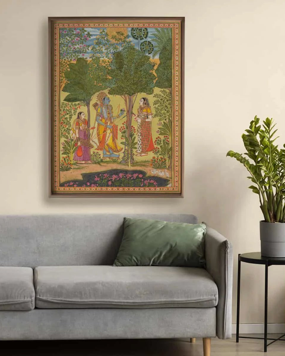 Raga Rama Vintage Indian Frameless Painting Wall Art Digital Print Poster 36 x 48 inches - Marble Lotus - Raga Rama from a Ragamala series Vintage Indian Painting Wall Art Digital Print Poster 36 x 48 inches