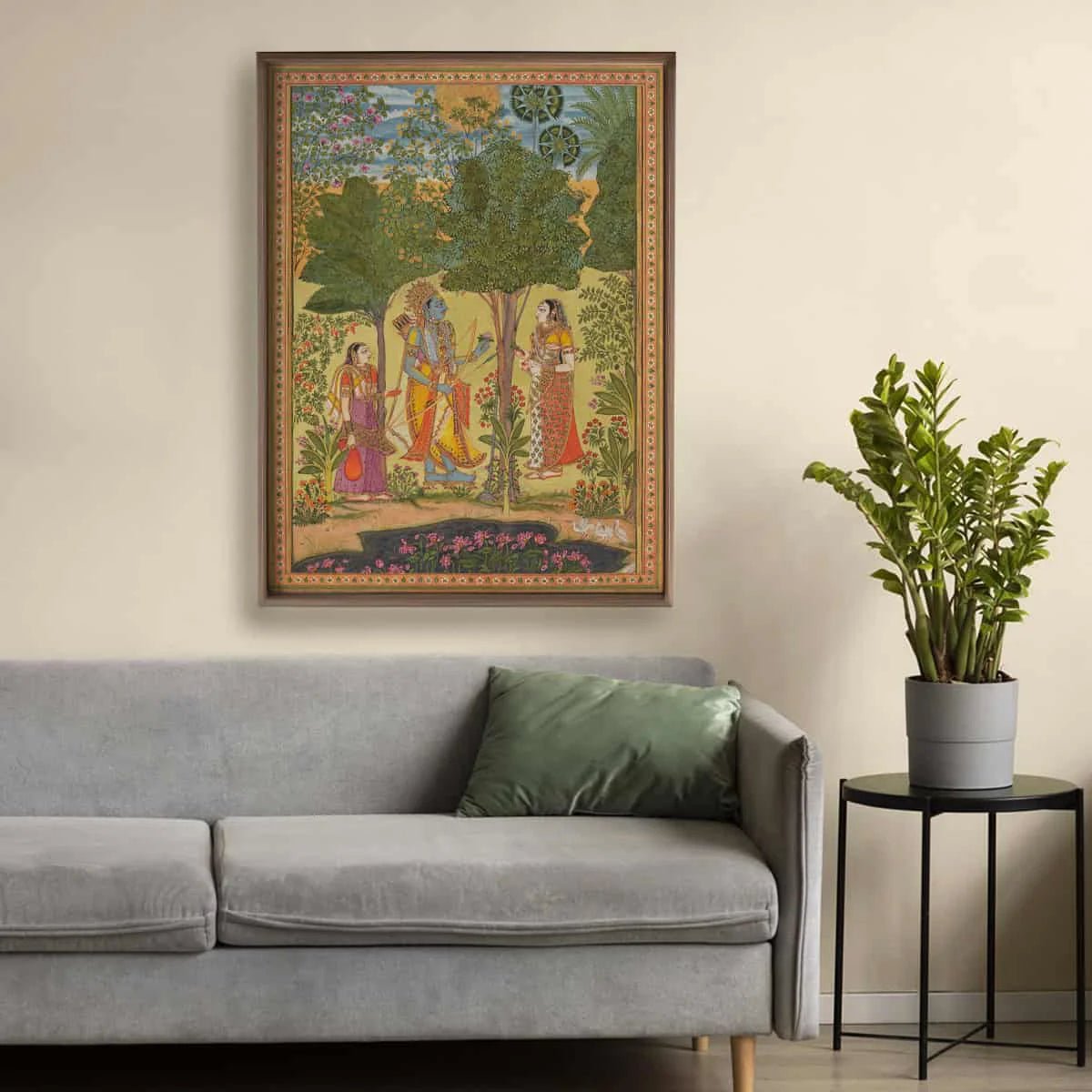 Raga Rama Vintage Indian Frameless Painting Wall Art Digital Print Poster 36 x 48 inches - Marble Lotus - Raga Rama from a Ragamala series Vintage Indian Painting Wall Art Digital Print Poster 36 x 48 inches
