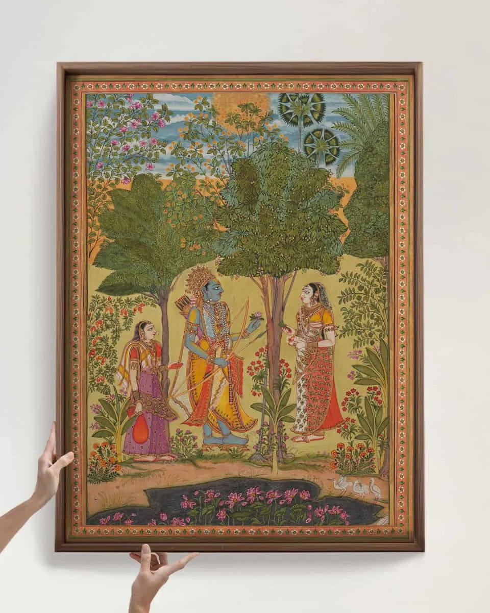 Raga Rama Vintage Indian Frameless Painting Wall Art Digital Print Poster 36 x 48 inches - Marble Lotus - Raga Rama from a Ragamala series Vintage Indian Painting Wall Art Digital Print Poster 36 x 48 inches