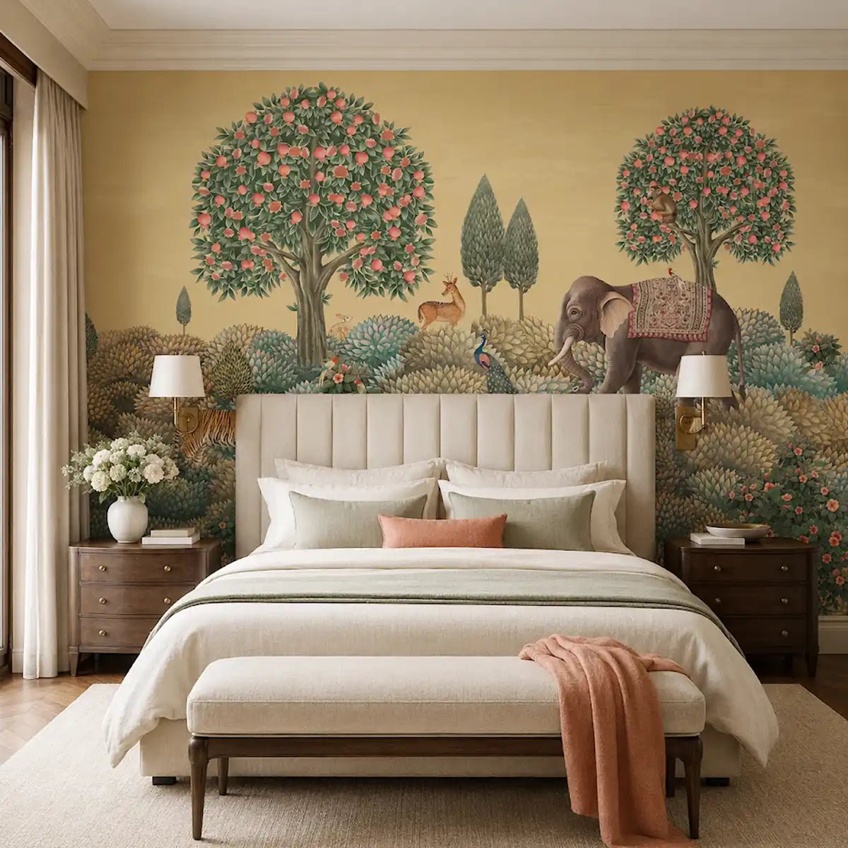 Rajasi Van, Indian Design Wallpaper Mustard - Marble Lotus - Rajasi Van, Indian Design Wallpaper Mustard