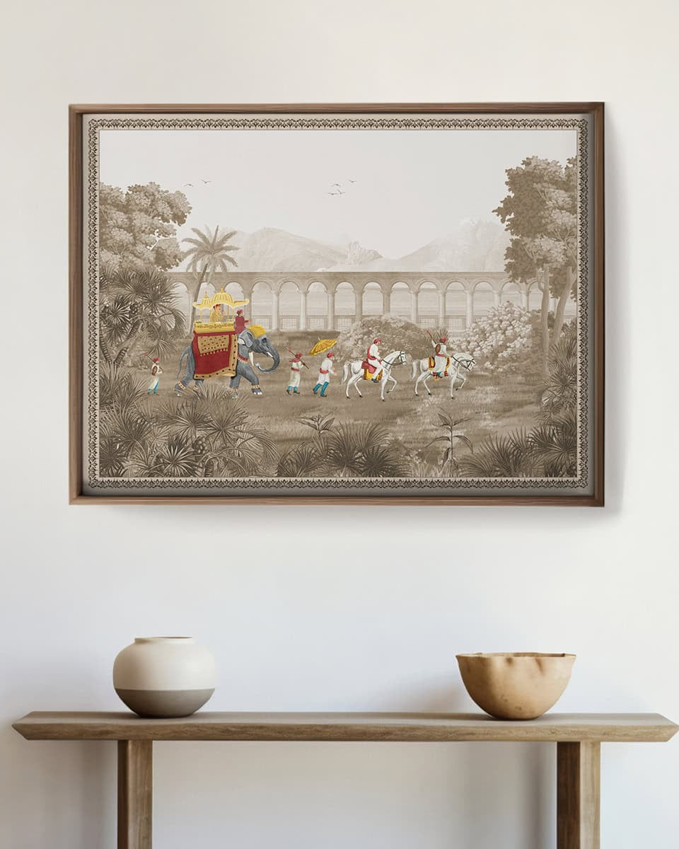 Rajasthani Rajah Painting Frameless Wall Art Digital Print Poster 36 x 48 inches - Marble Lotus - Rajasthani Rajah Painting Wall Art Digital Print Poster 36 x 48 inches Large Wall Art for Living Room Decor Mughal Art Print