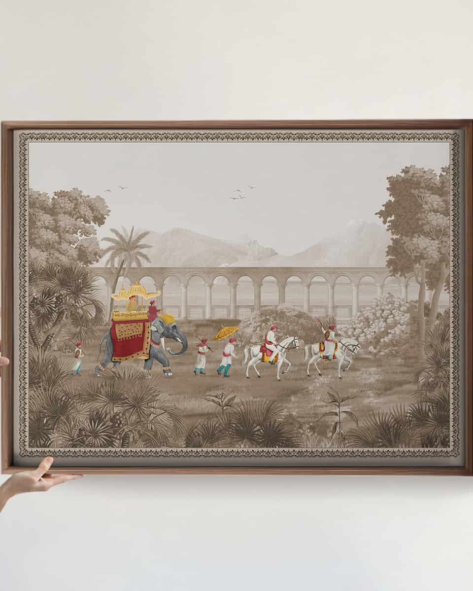 Rajasthani Rajah Painting Frameless Wall Art Digital Print Poster 36 x 48 inches - Marble Lotus - Rajasthani Rajah Painting Wall Art Digital Print Poster 36 x 48 inches Large Wall Art for Living Room Decor Mughal Art Print