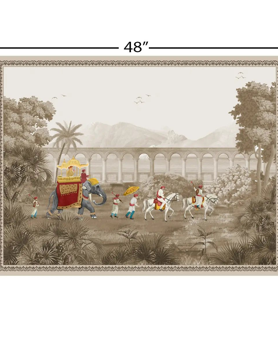 Rajasthani Rajah Painting Frameless Wall Art Digital Print Poster 36 x 48 inches - Marble Lotus - Rajasthani Rajah Painting Wall Art Digital Print Poster 36 x 48 inches Large Wall Art for Living Room Decor Mughal Art Print