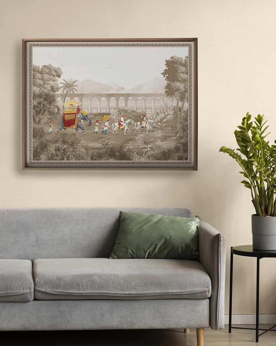 Rajasthani Rajah Painting Frameless Wall Art Digital Print Poster 36 x 48 inches - Marble Lotus - Rajasthani Rajah Painting Wall Art Digital Print Poster 36 x 48 inches Large Wall Art for Living Room Decor Mughal Art Print