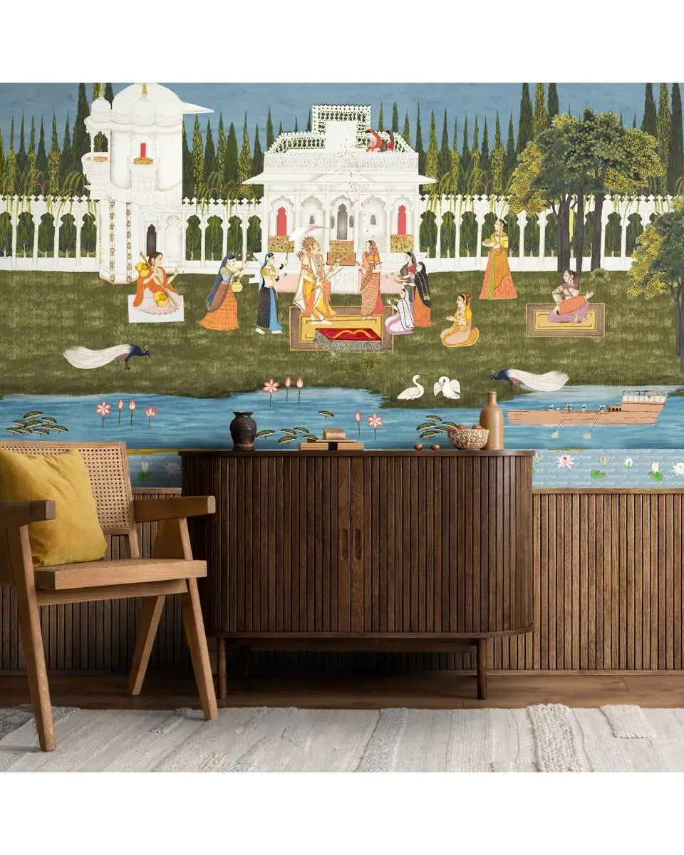 Ram Swayamvar Wallpaper in Suneherii Collection - Marble Lotus - Buy Ram Swayamvar Wallpaper in Suneherii Collection