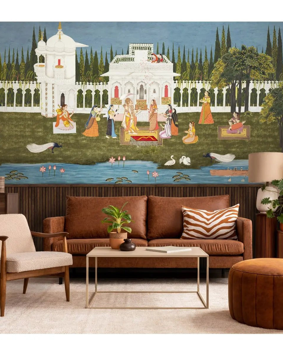Ram Swayamvar Wallpaper in Suneherii Collection - Marble Lotus - Ram Swayamvar Wallpaper in Suneherii Collection